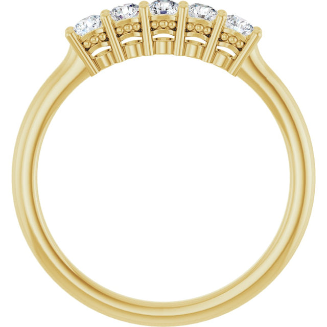 14K Gold Round Natural Diamond Five-Stone Anniversary Band – 1/6–5/8 CTW (Style 123844) - Yellow Gold - view 2