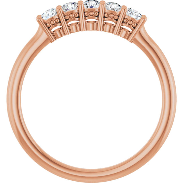 14K Gold Round Natural Diamond Five-Stone Anniversary Band – 1/6–5/8 CTW (Style 123844) - Rose Gold - view 2