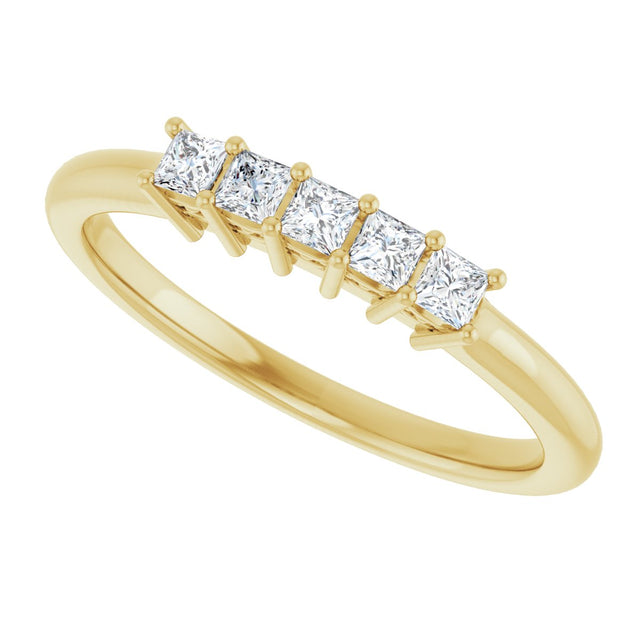 14K Gold Square Natural Diamond Five-Stone Anniversary Band – 1/4–1 CTW - Yellow Gold - view 5