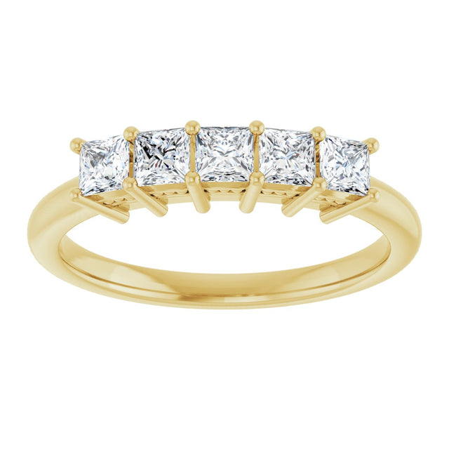 14K Gold Square Natural Diamond Five-Stone Anniversary Band – 1/4–1 CTW - Yellow Gold - view 3