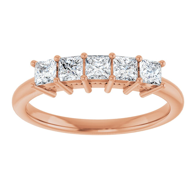 14K Gold Square Natural Diamond Five-Stone Anniversary Band – 1/4–1 CTW - Rose Gold - view 3