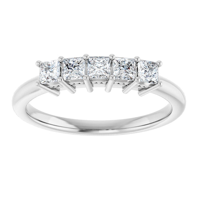 14K Gold Square Natural Diamond Five-Stone Anniversary Band – 1/4–1 CTW - White Gold - view 3