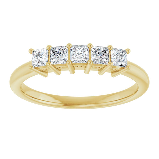 14K Gold Square Natural Diamond Five-Stone Anniversary Band – 1/4–1 CTW - Yellow Gold - view 3