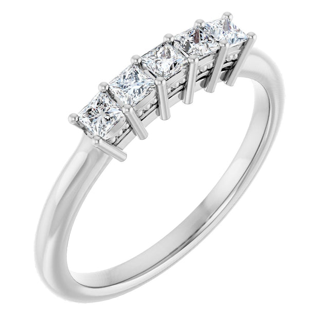 14K Gold Square Natural Diamond Five-Stone Anniversary Band – 1/4–1 CTW - White Gold