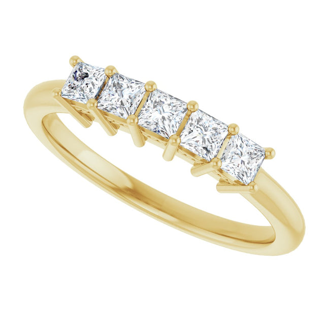 14K Gold Square Natural Diamond Five-Stone Anniversary Band – 1/4–1 CTW - Yellow Gold - view 5