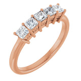 14K Gold Square Natural Diamond Five-Stone Anniversary Band – 1/4–1 CTW - Rose Gold