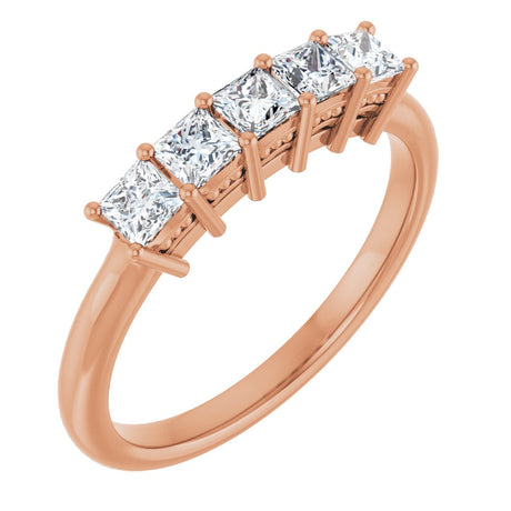 14K Gold Square Natural Diamond Five-Stone Anniversary Band – 1/4–1 CTW - Rose Gold