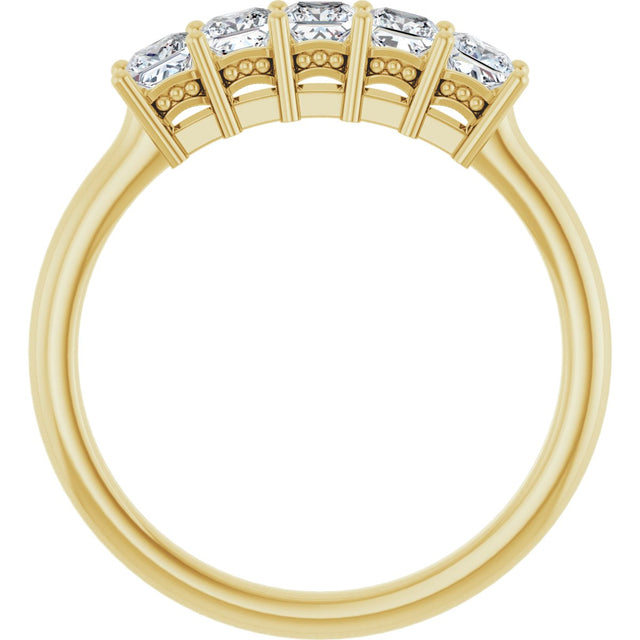14K Gold Square Natural Diamond Five-Stone Anniversary Band – 1/4–1 CTW - Yellow Gold - view 2