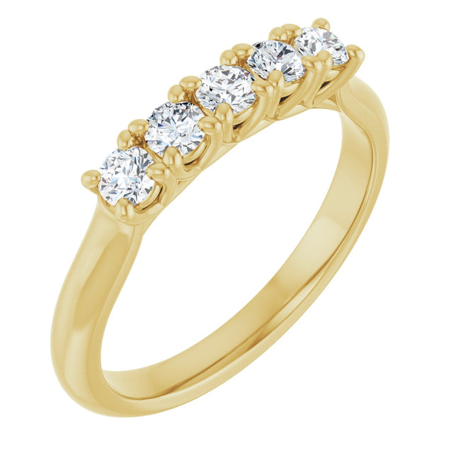 14K Gold Round Natural Diamond Five-Stone Anniversary Band – 2.75 mm Stones - Yellow Gold