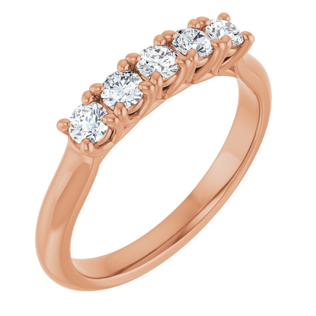 10K Gold Round Lab-Grown Diamond Five-Stone Anniversary Band – 1/6–3/4 CTW - Rose Gold