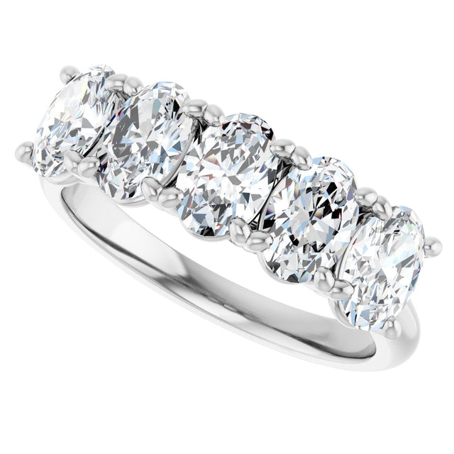10K Gold Oval Natural Diamond Five-Stone Anniversary Band – 1 3/8–5 CTW - White Gold - view 5