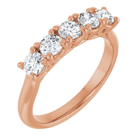 10K Gold Round Natural Diamond Five-Stone Anniversary Band – 1/3–3/4 CTW - Rose Gold