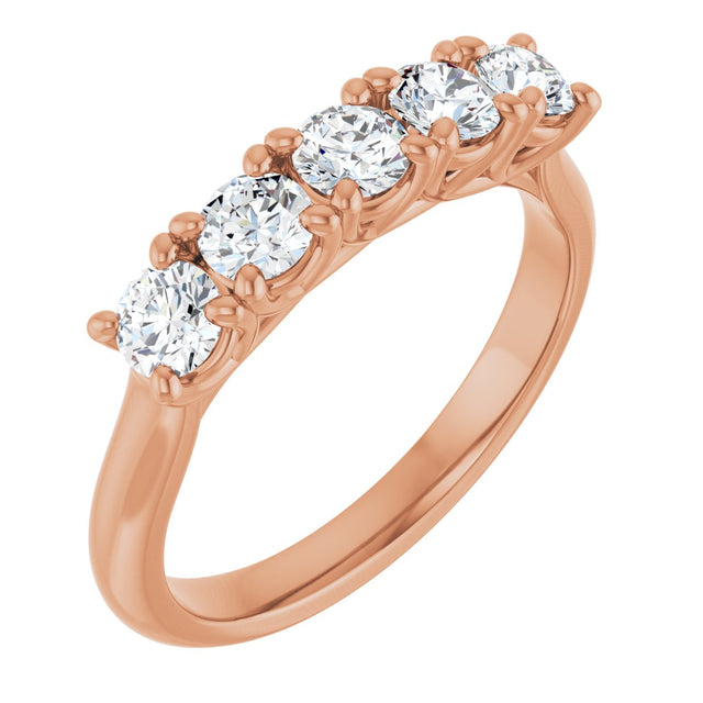 14K Gold Round Lab-Grown Diamond Five-Stone Anniversary Band – 1/3–3/4 CTW - Rose Gold