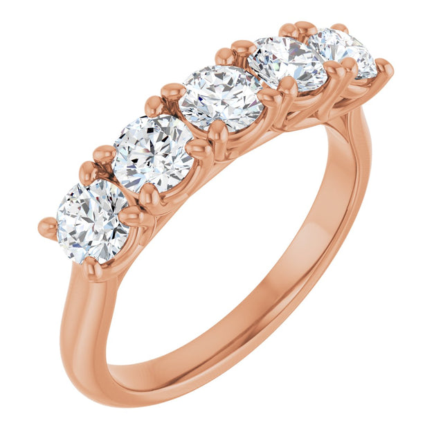 14K Gold Round Lab-Grown Diamond Five-Stone Anniversary Band – 9/10–2 1/2 CTW - Rose Gold