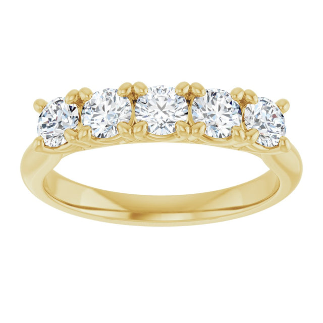 10K Gold Round Natural Diamond Five-Stone Anniversary Band – 1/3–3/4 CTW - Yellow Gold - view 3