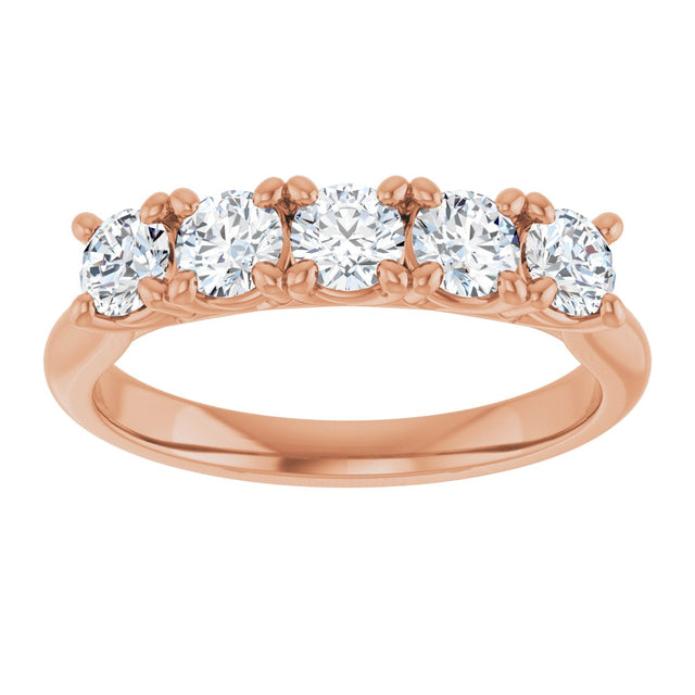 10K Gold Round Natural Diamond Five-Stone Anniversary Band – 1/3–3/4 CTW - Rose Gold - view 3