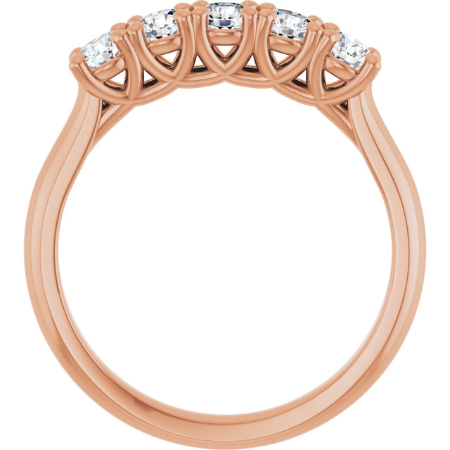 10K Gold Round Natural Diamond Five-Stone Anniversary Band – 1/3–3/4 CTW - Rose Gold - view 2