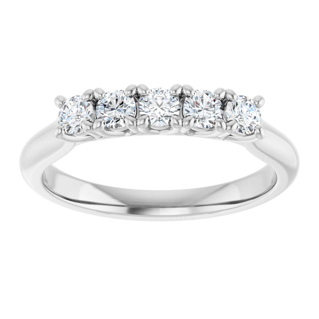 10K Gold Round Natural Diamond Five-Stone Anniversary Band – 1/3–3/4 CTW - White Gold - view 3