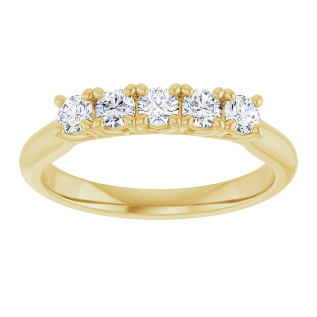 10K Gold Round Natural Diamond Five-Stone Anniversary Band – 1/3–3/4 CTW - Yellow Gold - view 3