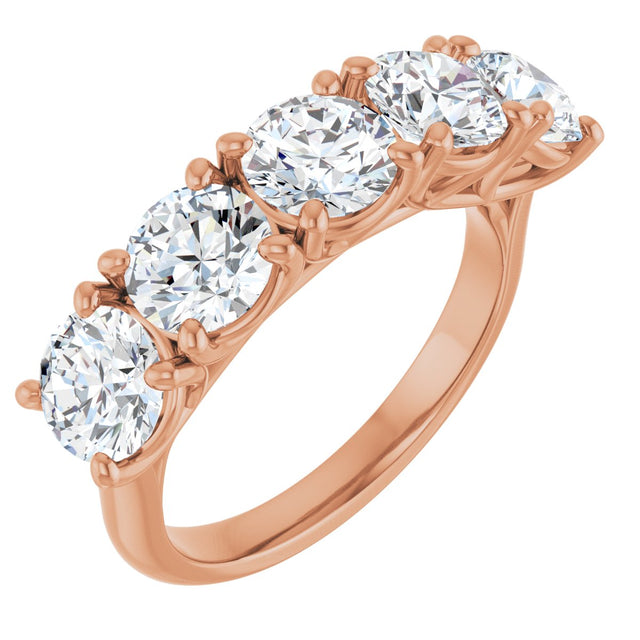 10K Gold Round Natural Diamond Five-Stone Anniversary Band – 3 1/6–4 1/4 CTW - Rose Gold