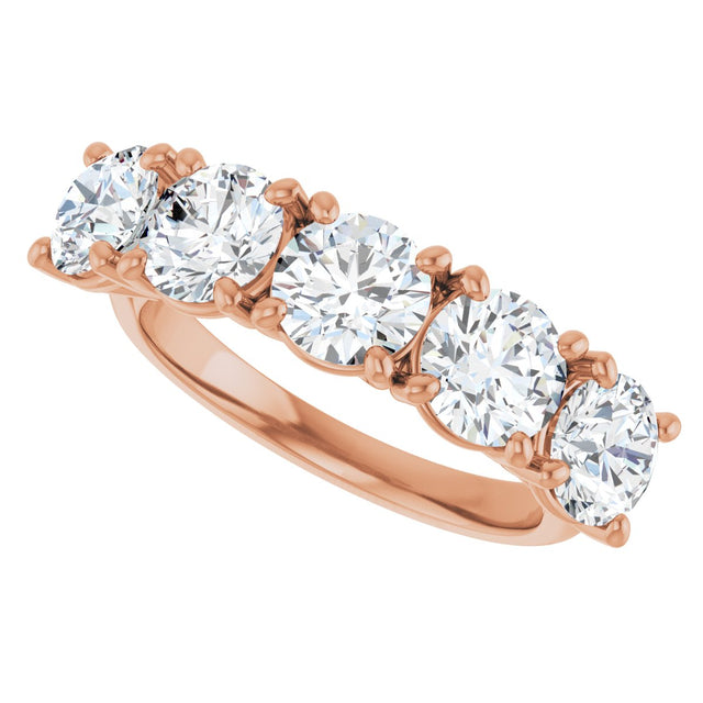 10K Gold Round Lab-Grown Diamond Five-Stone Anniversary Band – 2 5/8–4 CTW - Rose Gold - view 5