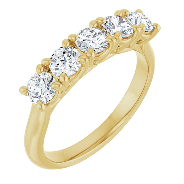 10K Gold Round Natural Diamond Five-Stone Anniversary Band – 1–2 5/8 CTW - Yellow Gold