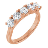 14K Gold Round Natural Diamond Five-Stone Anniversary Band – 3.8 mm Stones - Rose Gold