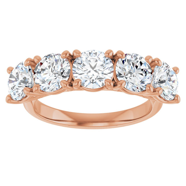 10K Gold Round Lab-Grown Diamond Five-Stone Anniversary Band – 2 5/8–4 CTW - Rose Gold - view 3
