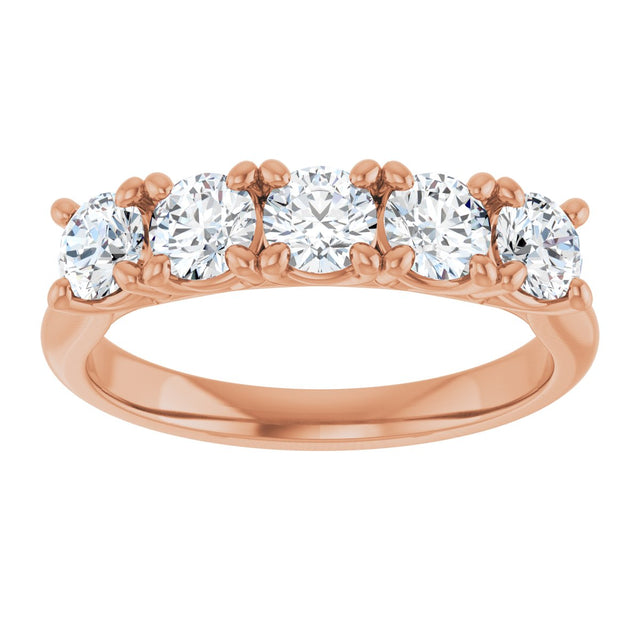 10K Gold Round Natural Diamond Five-Stone Anniversary Band – 1–2 5/8 CTW - Rose Gold - view 3