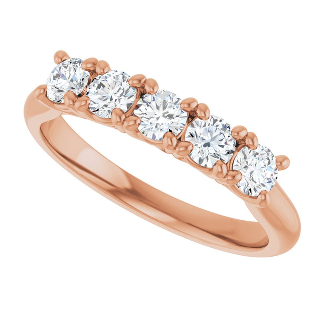 10K Gold Round Lab-Grown Diamond Five-Stone Anniversary Band – 1/6–3/4 CTW - Rose Gold - view 5