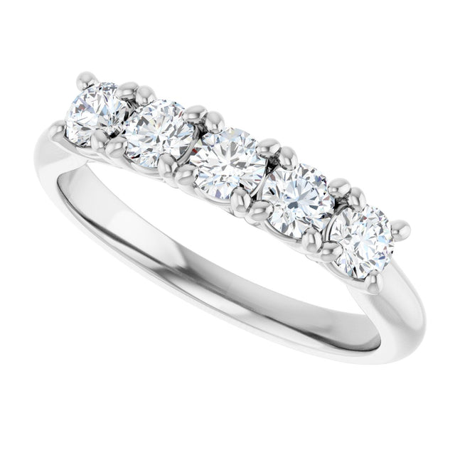10K Gold Round Natural Diamond Five-Stone Anniversary Band – 1/3–3/4 CTW - White Gold - view 5