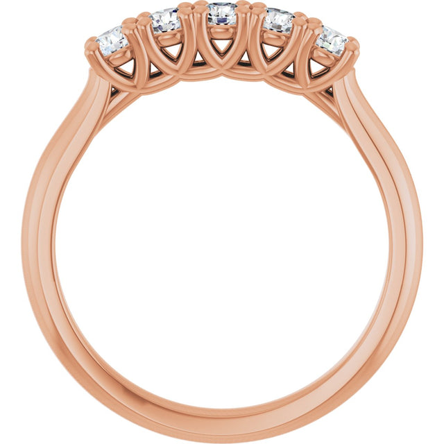 10K Gold Round Natural Diamond Five-Stone Anniversary Band – 1/3–3/4 CTW - Rose Gold - view 2