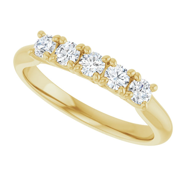 10K Gold Round Natural Diamond Five-Stone Anniversary Band – 1/3–3/4 CTW - Yellow Gold - view 5