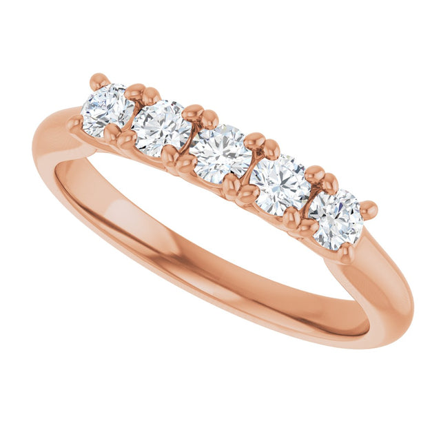 10K Gold Round Natural Diamond Five-Stone Anniversary Band – 1/3–3/4 CTW - Rose Gold - view 5