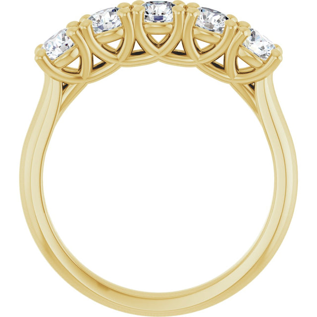 10K Gold Round Natural Diamond Five-Stone Anniversary Band – 1–2 5/8 CTW - Yellow Gold - view 2