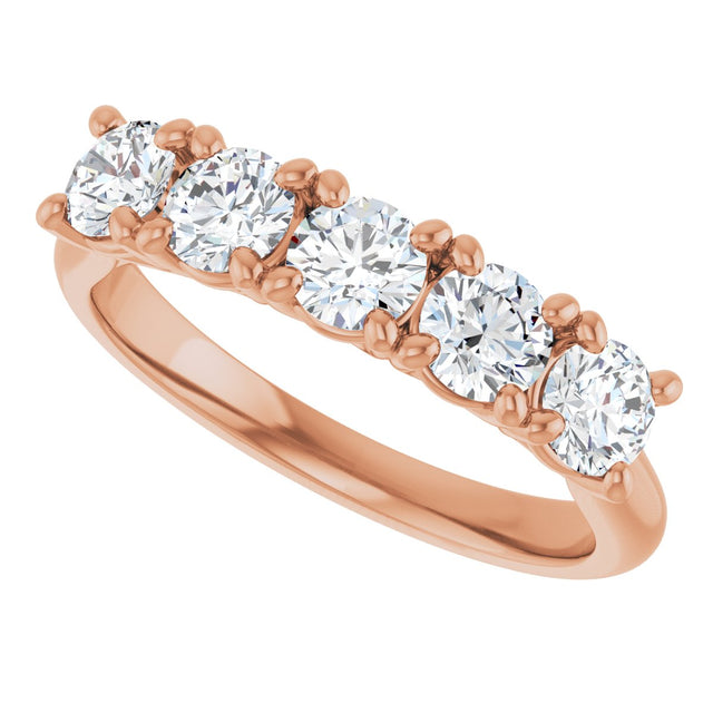 10K Gold Round Lab-Grown Diamond Five-Stone Anniversary Band – 1–2 1/2 CTW - Rose Gold - view 5