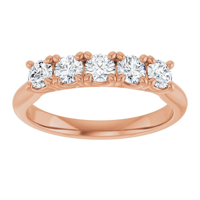 10K Gold Round Lab-Grown Diamond Five-Stone Anniversary Band – 1/6–3/4 CTW - Rose Gold - view 3