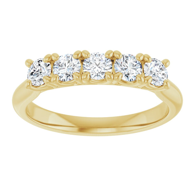 10K Gold Round Natural Diamond Five-Stone Anniversary Band – 1/3–3/4 CTW - Yellow Gold - view 3
