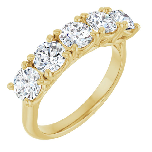 14K Gold Round Lab-Grown Diamond Five-Stone Anniversary Band – 9/10–2 1/2 CTW - Yellow Gold