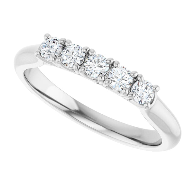 10K Gold Round Natural Diamond Five-Stone Anniversary Band – 1/3–3/4 CTW - White Gold - view 5