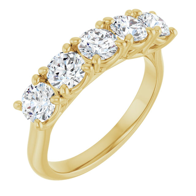 14K Gold Round Lab-Grown Diamond Five-Stone Anniversary Band – 9/10–2 1/2 CTW - Yellow Gold