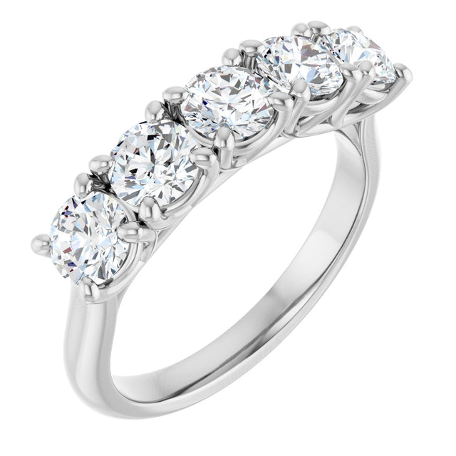 Platinum Round Natural Diamond Five-Stone Anniversary Band – 4.4 mm Stones