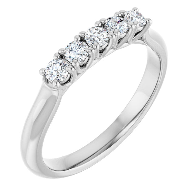 Platinum Round Natural Diamond Five-Stone Anniversary Band – 2.5 mm Stones