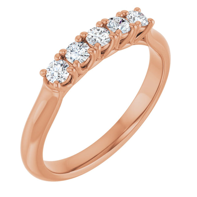 14K Gold Round Natural Diamond Five-Stone Anniversary Band – 2.5 mm Stones - Rose Gold