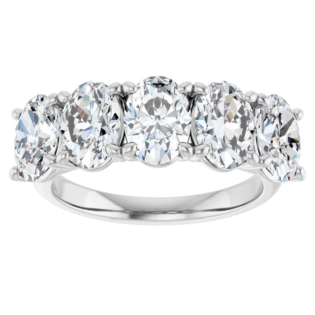 10K Gold Oval Lab-Grown Diamond Five-Stone Anniversary Band – 1–5 CTW - White Gold - view 3