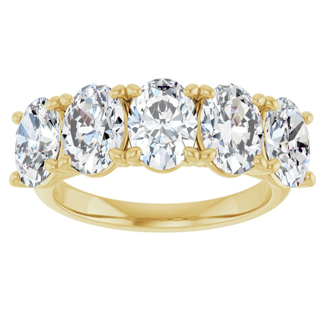 10K Gold Oval Natural Diamond Five-Stone Anniversary Band – 1 3/8–5 CTW - Yellow Gold - view 3