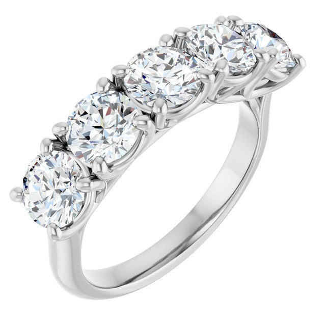 10K Gold Round Natural Diamond Five-Stone Anniversary Band – 1–2 5/8 CTW - White Gold
