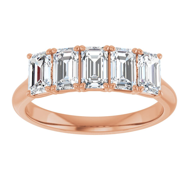 10K Gold Emerald Natural Diamond Five-Stone Anniversary Band – 1 3/4–5 CTW - Rose Gold - view 3