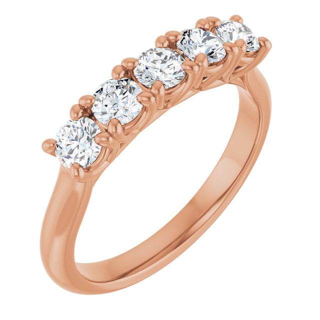 10K Gold Round Lab-Grown Diamond Five-Stone Anniversary Band – 1/6–3/4 CTW - Rose Gold