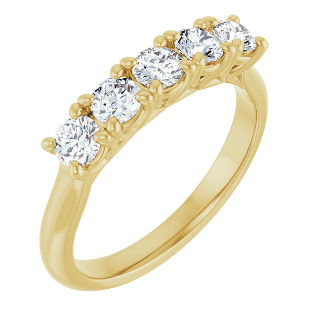 14K Gold Round Lab-Grown Diamond Five-Stone Anniversary Band – 1/3–3/4 CTW - Yellow Gold